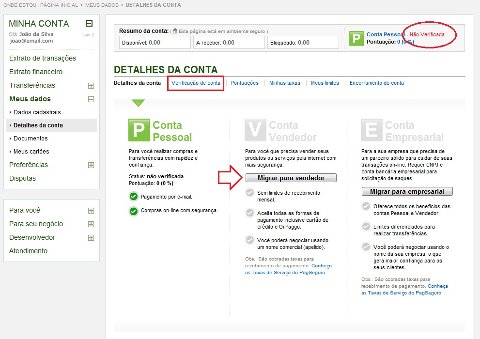 verificar conta pagseguro